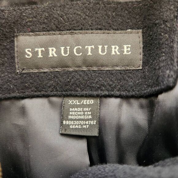 Men's wool jacket structure black button zip up XXL Excellent condition - Picture 5 of 6